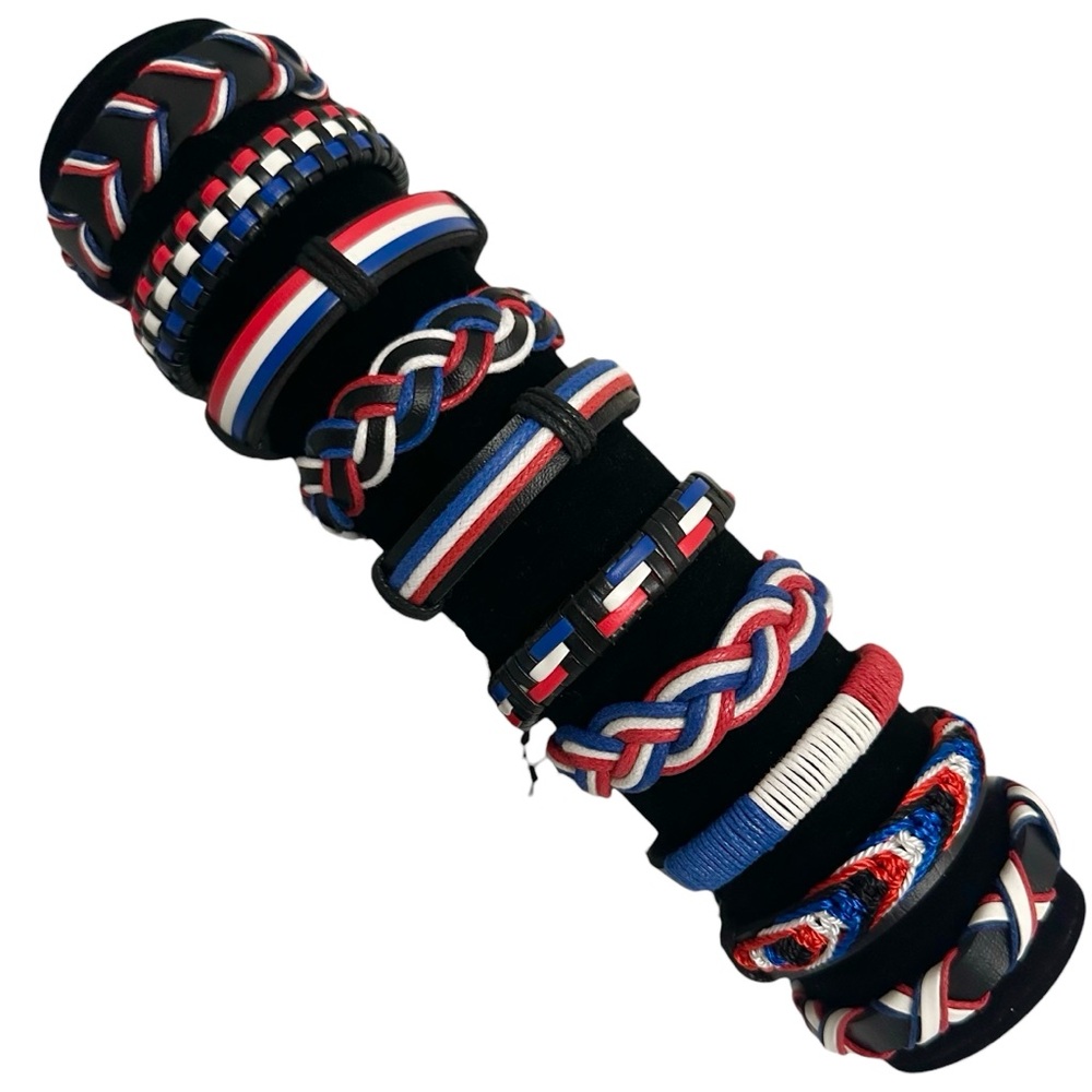 Bracelets x10 OS Patriotic Fourth of July Woven Cord Red White & Blue